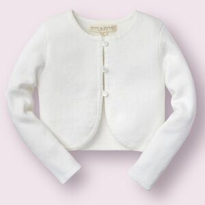 Hope & Henry - Dressy Cropped Cardigan Sweater - White - 18-24 months